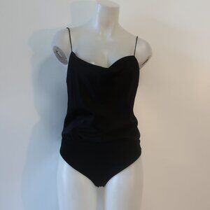 Womens Alice + Olivia Black Satin Bodysuit M